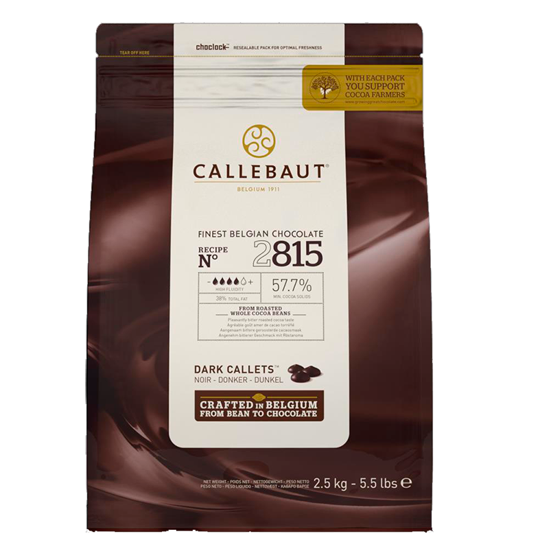 Mørk Chokolade Callebaut 57,7% 2,5 kg.
