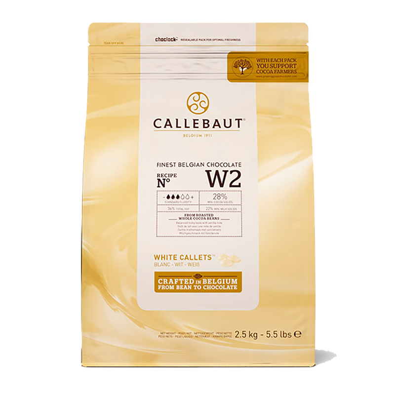 Hvid Chokolade Knapper Callebaut 28% 2,5 kg. Hvid Chokolade Knapper Callebaut 28% 2,5 kg.