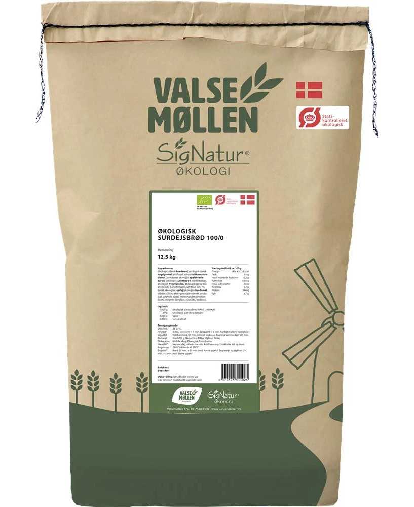 Surdejsbrød Melblanding 12,5 kg - 100/0 Øko - Valsemøllen