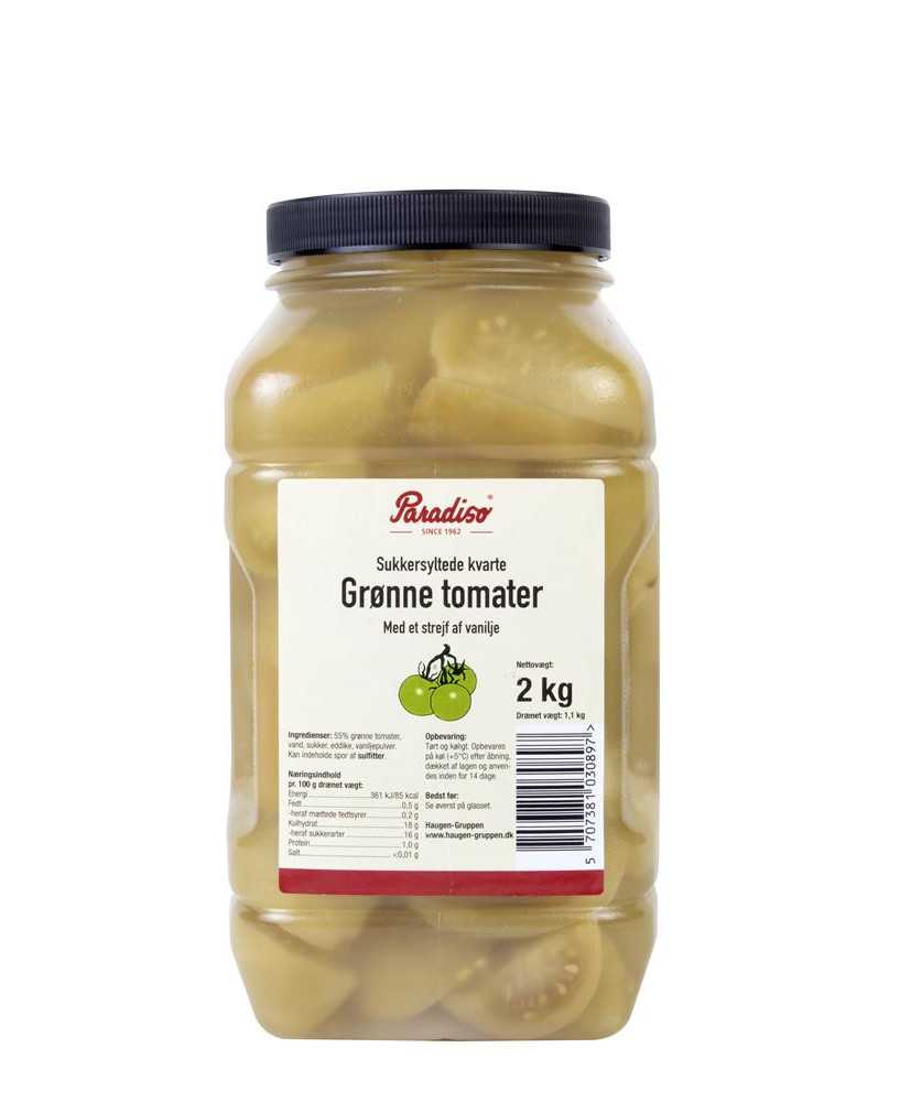 Grønne Tomater Sukkersyltede Kvarte 2 kg. - Paradiso Grønne Tomater Sukkersyltede Kvarte 2 kg. - Paradiso