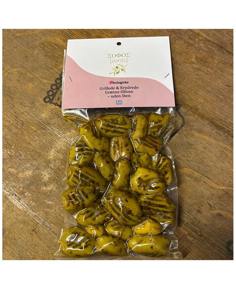 Grillede Snack Oliven m. Krydderier Økologisk uden Sten 100g - Sofos Grillede Snack Oliven m. Krydderier Økologisk uden Sten 100g - Sofos