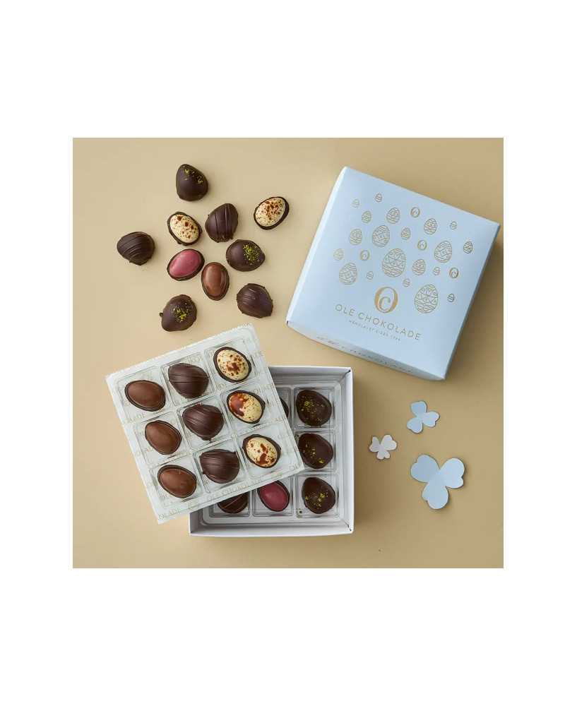Påske Gaveæske m. 18 Delikatesse Chokoladeæg - Ole Chokolade Påske Gaveæske m. 18 Delikatesse Chokoladeæg - Ole Chokolade