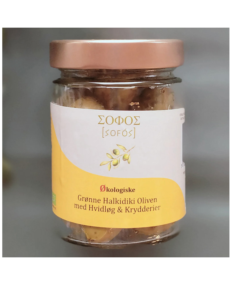 Grønne Oliven m. Hvidløg og Krydderier - Sofos Grønne Oliven m. Hvidløg og Krydderier - Sofos